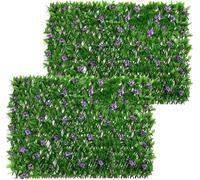Garden Trellis Panels Expandable 200x40cm Expanding Trellis with Artificial Leaves Expanding Garden Fence with Artificial Ivy and Purple Flower Green Background Decoration