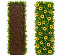 Garden Trellis with Leaves, Expanding Garden Trellis Panels, Artificial Trellis Screening with Ivy and Violet Flower, Artificial Ivy and Violet Flower Fence Screening (Sunflowers*1)