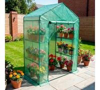 Garden Universe Greenhouse 140Gm/m2 Uv Protected Green Pe Cover 4 Shelves 1.4M X 0.73M Walkin Rollup Door Polytunnel Gh01G