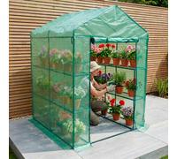 Garden Universe Greenhouse 140Gm/m2 Uv Protected Green Pe Cover 8 Shelves 1.4M X 1.4M Walkin Rollup Door Polytunnel Gh02G