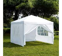 Garden Vida Pop Up Gazebo with Side Panels Marquee Zip Up Party Tent Outdoor Garden Canopy Water-Resistant with Wind Bars Weight Carry Bag, White, 2.5 x 2.5 m