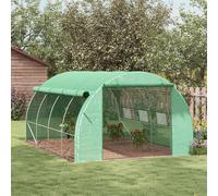 Garden Walk In Polytunnel Greenhouse W/ Steel Frame Rolled Up Windows Green Outsunny Green One Size