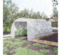 Garden Walk In Polytunnel Greenhouse W/ Steel Frame Rolled Up Windows Green Outsunny White One Size