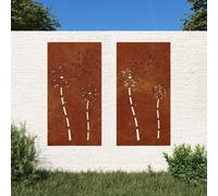 Garden Wall Art Corten Steel Rusty 105x55cm Set of 2 Flower Cutouts Outdoor Wall