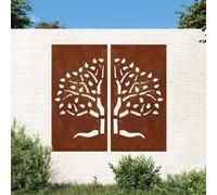 Garden Wall Art Corten Steel Rusty 105x55cm Tree Design 2pcs Outdoor Metal Panel