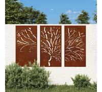 Garden Wall Art Rusty Corten Steel Tree Panels 3pcs 105x55cm Outdoor Decorative