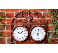 Garden Gear Garden Copper Wall Clock and Thermometer 45 x 44cm - Size: 44 x 45 x 4.5cm - Brown - Wilko