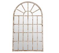 Garden Wall Mirror Wall Mounted Vintage Style Arched Top Window Pane Mirror with Distressed Effect Finish Indoor/Outdoor Décor Fence Patio Decking Decoration 60 x 36cm