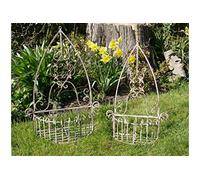 Garden Wall Planter, Vintage Style Gothic Arch Wall Hung Flower Basket, Wall Hung Planter, Rustic Patio Hanging Planter, Antique White Metal Wall Pot **Sold as a Set of 2 or Individually** (Small)