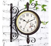 Garden Wall Waterproof 16 inches/40 cm Classic Rotation Double Sided Station Clock, Vintage Round Clock for Patio, Garden, Swimming Pool or Hanging Outdoor