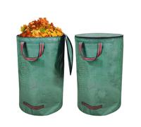 Garden Waste Bag 120 L x 2 with Lid, Sturdy Leaf Bags 150 g/m², Waterproof and Foldable, Self-Standing Green Cut Bags with Handles, Reusable Garden Rubbish Bags for Branches and Garden Waste