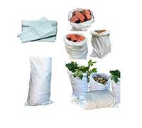 Garden waste bags and Woven rubble sacks for sand soil and rubbish, perfect for yard waste disposal flood protection and storage. Durable Heavy-duty Size - Large (60cm x 100cm) (White - Pack of 50)
