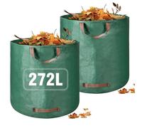 Garden Waste Bags Heavy Duty, 272L Reusable Garden Sacks with Handles, Large Garden Bag Refuse Rubbish Bags Green for Yard Debris Grass Cuttings Garbage Leaves Collection, 2 Pack
