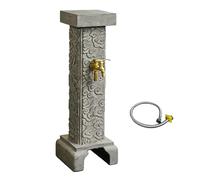 Garden Water Column with Dual Brass Faucet, Freestanding Outdoor Yard Hydrant, Bluestone Powder Composite Square Column for Backyard Patio Lawn Washing, 35.6 Inch