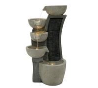 Cascading Outdoor Water Feature Electric Garden Fountain Polyresin Grey 5 Warm White LED Lights Plug-In Pump 7m Cable Statue Straight Waterfall Home Patio Decor Sleek Streams FREE Cleaning Brush