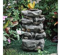 Garden Water Feature Decorate Cascading Tiered Water Fountain Pump Waterfall with LED Lights Indoor/Outdoor, Winding Rockery Waterfall, Dark Grey