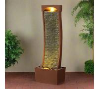 Garden Water Feature Outdoor LED Fountain Curved Waterfall Red Rock Teamson