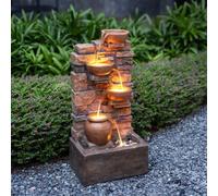 Garden Water Feature Outdoor LED Fountain Stacked Stone Cascading Brown Teamson