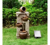 Garden Water Feature Solar LED 4 Tier Pot Fountain Battery Backup Teamson Home