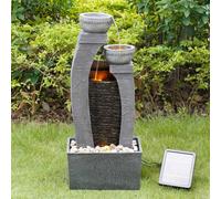 Teamson Home Peaktop Solar Power Water Fountain Garden Slate Grey Ornament Light PT-SF0002, Grey
