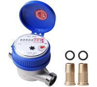 Garden Water Meter 1/2 Inch Calibrated Cold Water Meter with Mounting Accessories & Protective Cover | 0-40°C 1.5 m³/h | Iron/ABS Material | Digital Display & Pointer | For Home & Garden