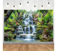 Garden Waterfall Background Mountain Rocks Flowing Water Lake River Green Forest Trees Natural Background