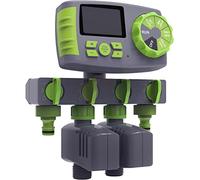 Garden Watering Computer Automatic 4-Zone Water Hose Timer with 2 Solenoid Valve Irrigation System Controller, Green&Grey