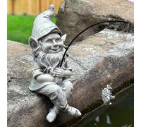 GARDEN WHISPER Gnome Statue Outdoor Garden Pond Koi Decoration, Fishing Gnome Sculpture Garden Koi Pond or Waterfall Decor, 9.7" Dwarf Fishing Poolside Statue, Great Gifts for Mom (Cartoon Style)