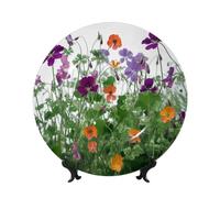 Garden Wildflowers Ceramic Decorative Plates Bone China Decorative Plate With Display Stand Handmade Ceramic Ornament Personality Porcelain Dinner Plate Crafts For Home Office Wall Decoration 15cm