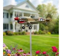 Garden Wind Spinner - Shark Mouth Warplane Metal Weather Vane | Outdoor 3D Propeller Dynamic Rotating | Yard Art Decor Lawn Patio Rust Proof & Dynamic