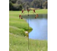 Garden Wind Spinner Stake with Birds, Metal Decorative Yard Art, Copper-Coloured. Handmade powder coated robin sculpture rocker and rain catcher standing at 150cm tall