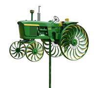 Garden Wind Spinner, Tractor Wind Spinner, Green Tractor Windmill Stake with Rotating Wheels, for Front Yard Patio Porch Backyard Lawn Flower Bed Holiday-Green