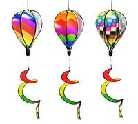 Garden Wind Spinners - Inspired By Hot Air Balloons, Twisted Design, Three Piece Rainbow Hanging Carousel Set, Lightweight Rotating Mill With Durable Outdoor Use | For Patio Lawn Garden T