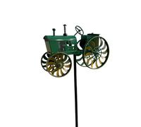 Garden Wind Tractor Windmill Stake with Rotating Wheels for Patio Garden Unique Outdoor Sculpture Decoration for the Family (Green, 30 x 17 x 7 cm)