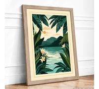 Garden Window to Water Botanical Framed Wall Art Print A4 (29.7×21cm) Oak, Wall Decor for Living Room, Bedroom, Office & Home, Ready to Hang, Art Gift