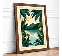 Garden Window to Water Botanical Framed Wall Art Print A4 (29.7×21cm) Walnut, Wall Decor for Living Room, Bedroom, Office & Home, Ready to Hang, Art Gift
