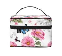 Garden with Bird and Flower -Print Waterproof Cosmetic Bag for Travel & Gym - Large Makeup Organizer Compartments, Premium Twill Fabric, Leak-Proof Design