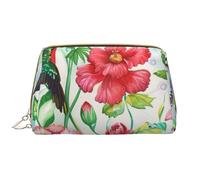 Garden with Bird and Flowers Printed Makeup Bag for Women Portable Leather Make up Bag Travel Zipper Cosmetic Bags Organizer