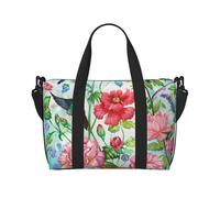 Garden with Bird and Flowers Printed Travel Bag Duffle Bag for Men Women, Large Water Resistant Gym Bag Weekend Holdall Bag with Shoulder Strap