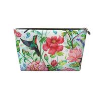 Garden with Bird and Flowers Printed Travel Cosmetic Bags with Gold Zipper Makeup Organizer Cosmetic Case Toiletry Bag for Women Mom Girls
