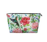 Garden with Bird and Flowers Printed Travel Cosmetic Bags with Silver Zipper Makeup Organizer Cosmetic Case Toiletry Bag for Women Mom Girls