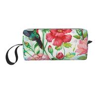 Garden with Bird and Flowers Printed Travel Makeup Bag Portable Cosmetic Bag Makeup Case Toiletry Handbag Organiser for Women