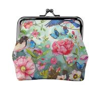 garden with birds and flower Print Coin Purse for Women Cute PU Leather Kiss-lock Change Purse Wallet, Black, One Size, Pattern