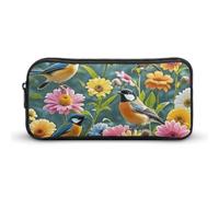 Garden with Birds And Flowers Pencil Case - Large Aesthetic Makeup Bag Multi-Purpose Pencil Pouch Cute Cosmetic Bag with Zipper Closure for Office, Home, Study & Travel