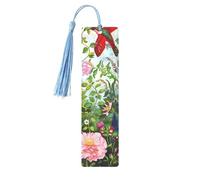 Garden with Birds and Flowers Printed Metal Bookmarks M - Sky Blue Lightweight Aluminium Book Marker for Books, Journals & Gifts, Ideal Book Lovers, Holiday Decor & Crafts