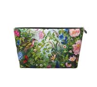 Garden with Birds and Flowers Printed Travel Cosmetic Bags with Silver Zipper Makeup Organizer Cosmetic Case Toiletry Bag for Women Mom Girls