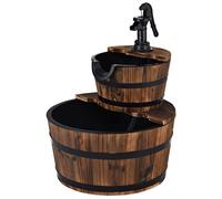 Garden Wooden Barrel Fountain 2 Floors Water Feature With Pump Gymax Dark Brown One Size
