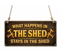 Garden Workshop Sign - Funny DIY Metal Plaque - “What Happens Inside Workshop Remains There” - Rustic Shed Wall Decor Gift for Him Dad Husband cpt82