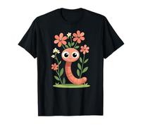 Garden Worm with Flowers Happy Earthworm T-Shirt