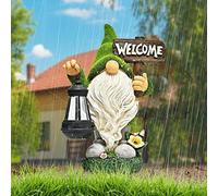 Garden Yard Gnome Statue,Outdoor Solar Powered LED Garden Lights,Large Solar Flocked Gnome Statue Decoration,Waterproof Gnomes Figurine Garden Light,Gnome Garden Ornaments,Garden Gifts (style 1)